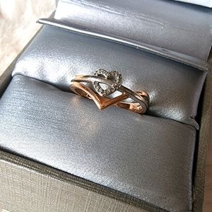 10k rose gold and white gold ring with tiny diamonds